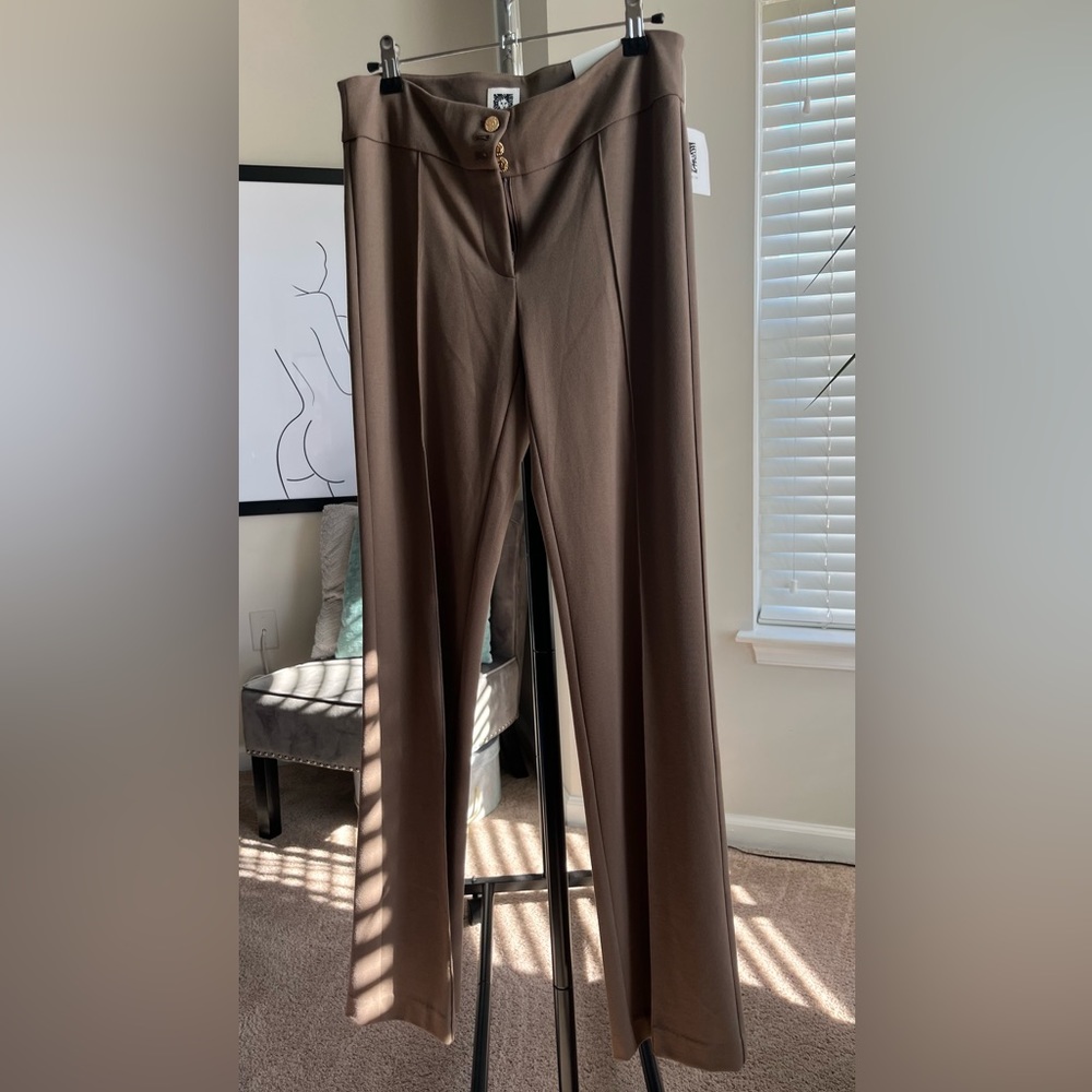 Anne Klein Front Pleated Triple Buttoned Caramel Size 2 Trousers